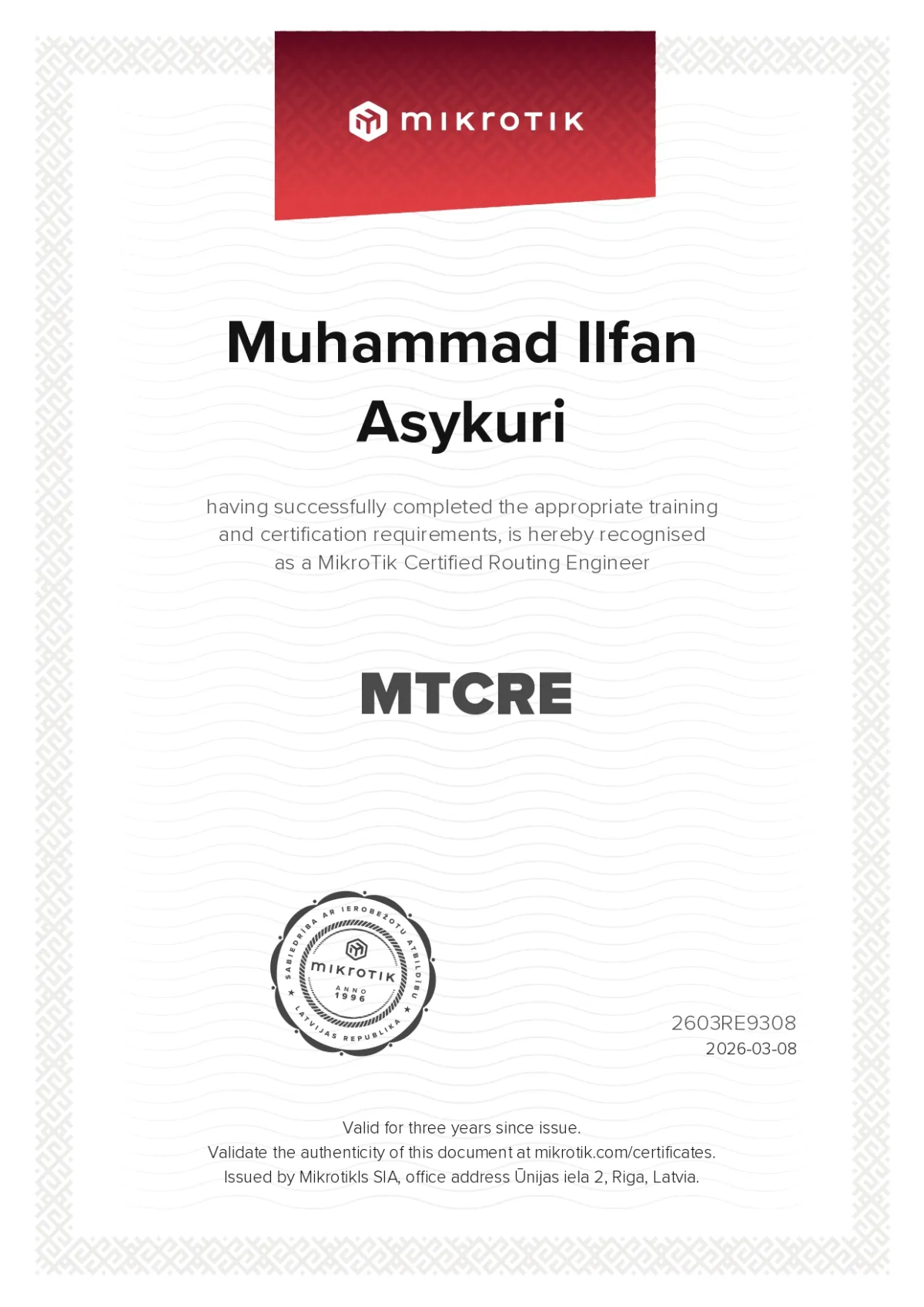 MikroTik Certified Routing Engineer